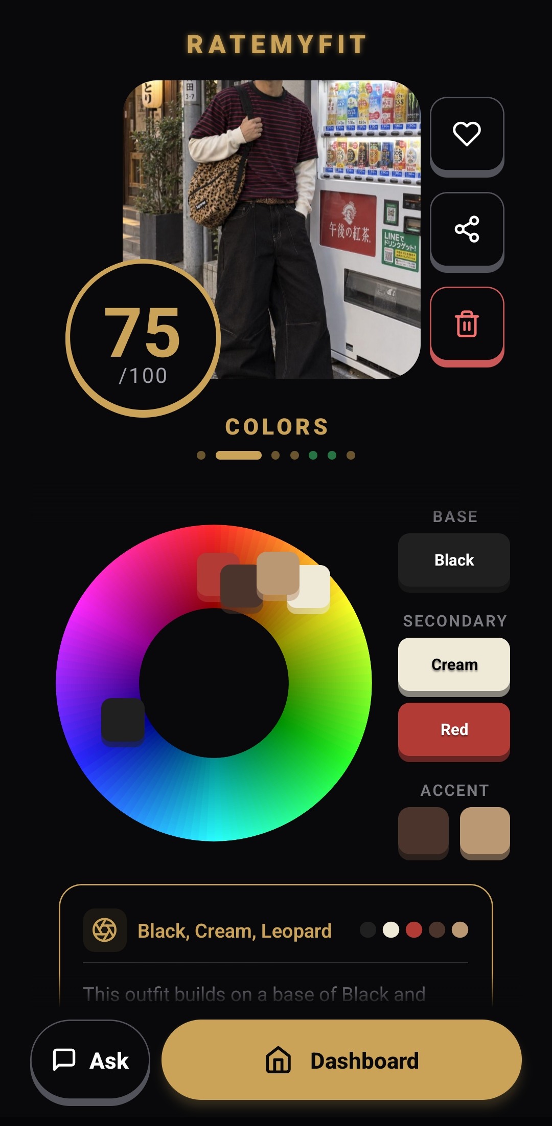 RateMyFit colors analysis screen