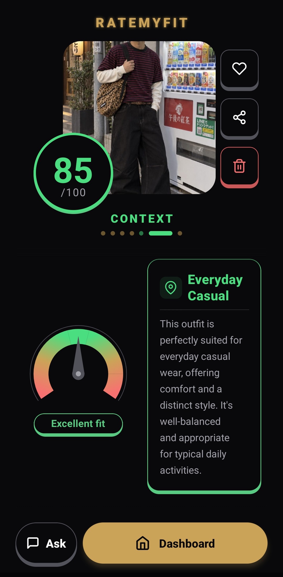 RateMyFit context analysis screen