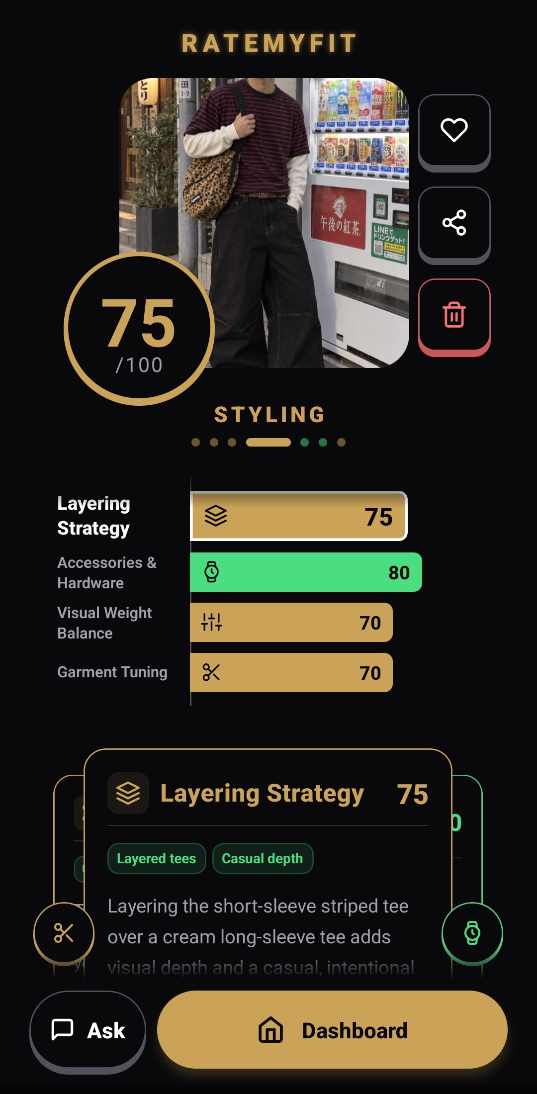 RateMyFit styling analysis screen